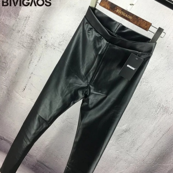 High Waisted Foux Leather Skinny Leggings Jeggings - Picture 5 of 8